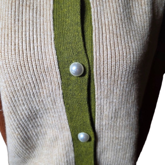 Sweet Lemon Color Block Ribbed Knit Sweater Women's Size Large Pearl‎ Buttons - Picture 6 of 12